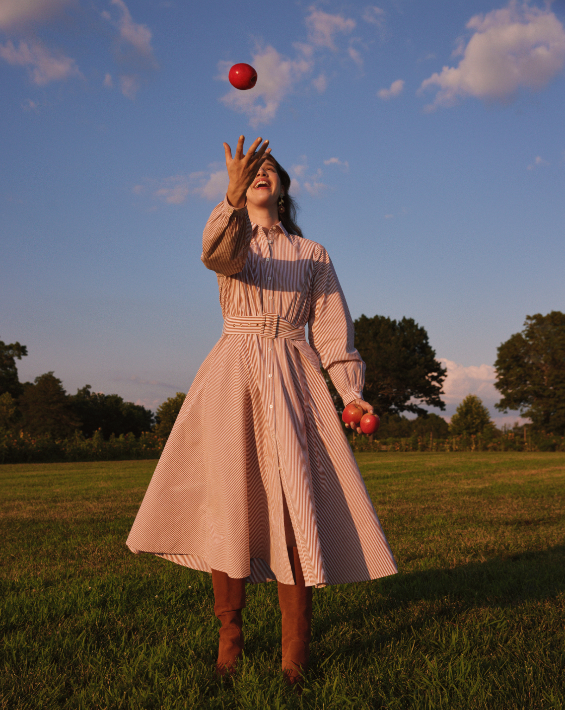 Eliza Midi Shirtdress in Rust Stripe