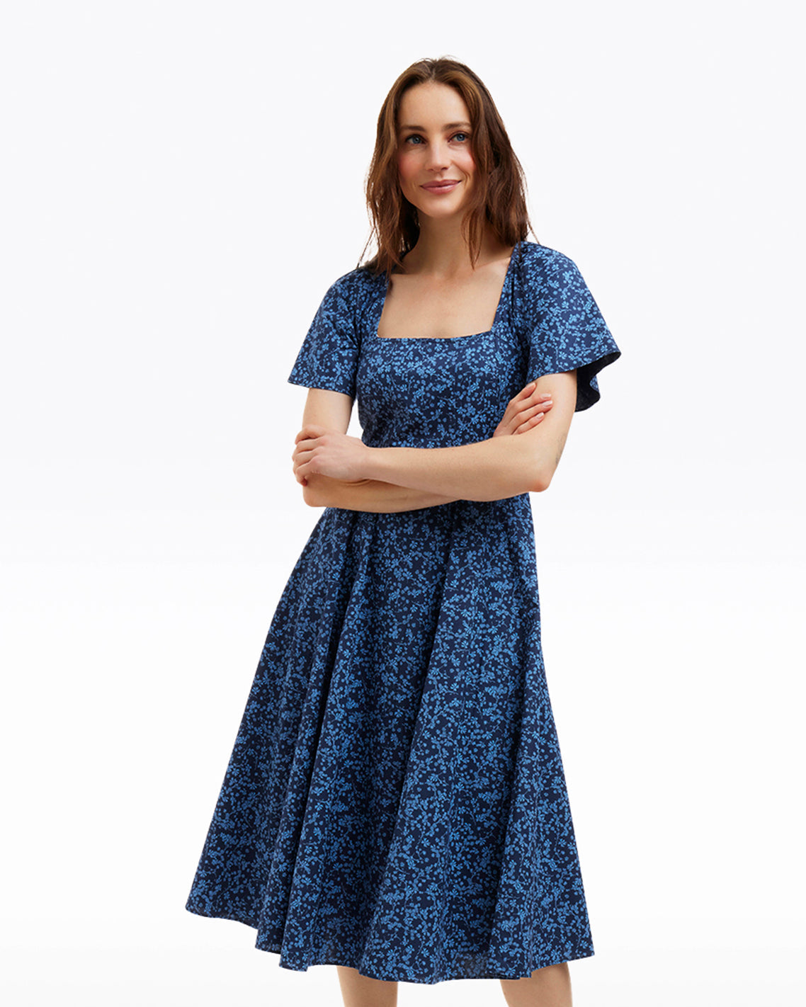 Caitlyn Square Neck Midi Dress in Ribbon Floral