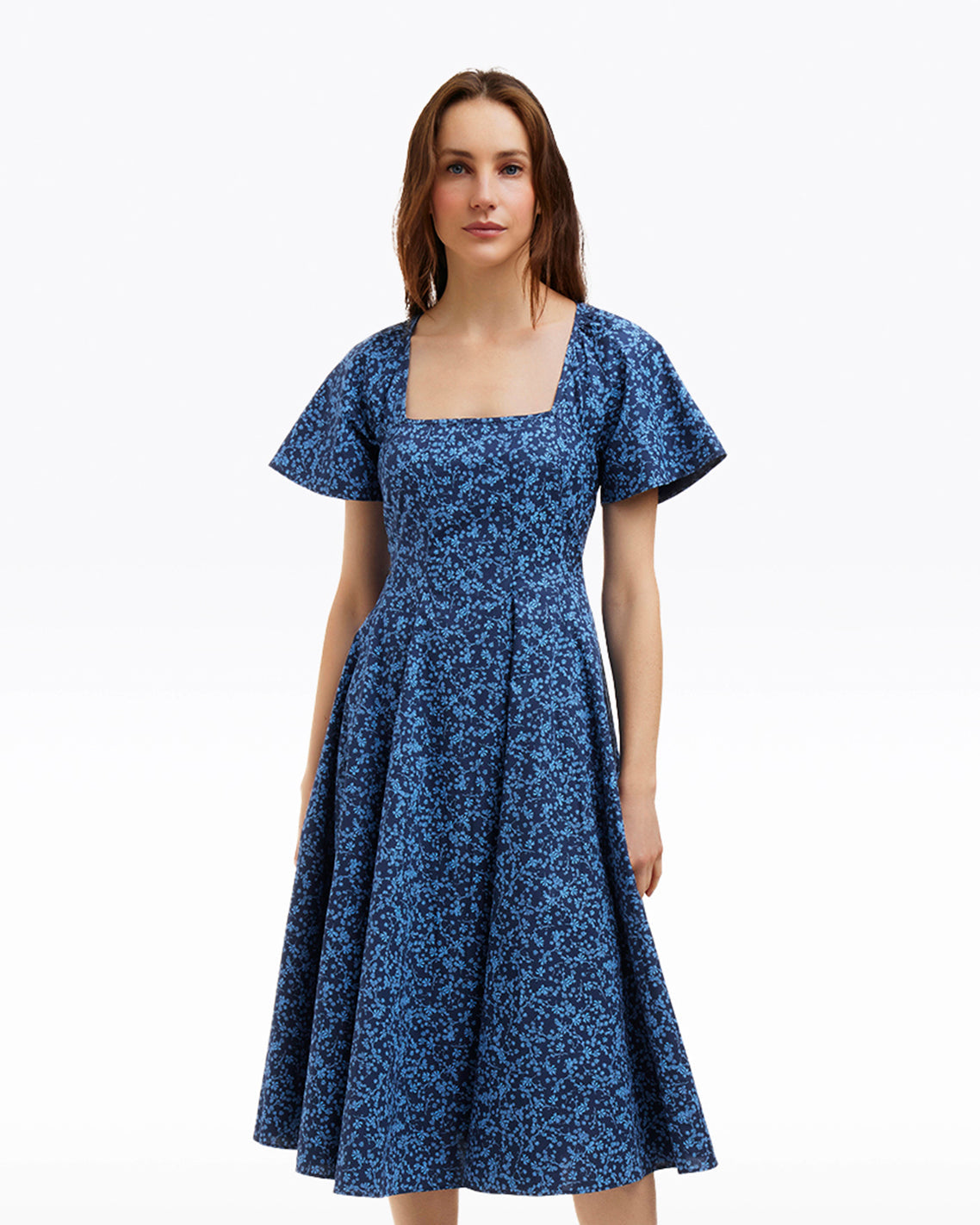 Caitlyn Square Neck Midi Dress in Ribbon Floral