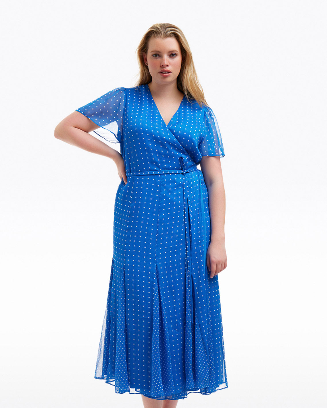Daphne Wrap Dress in Royal Blue Polka Dot