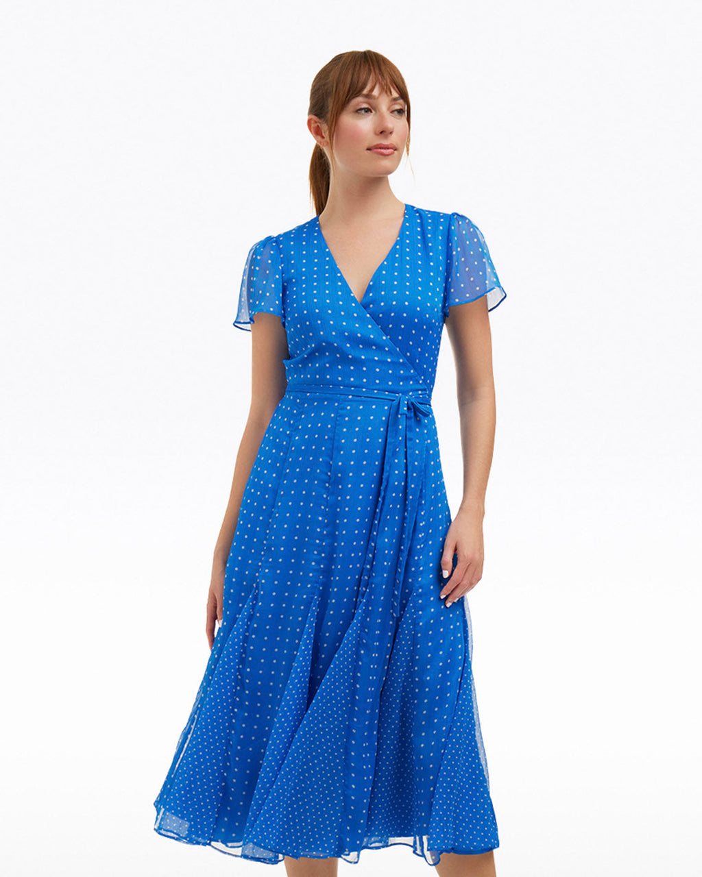 Daphne Wrap Dress in Royal Blue Polka Dot