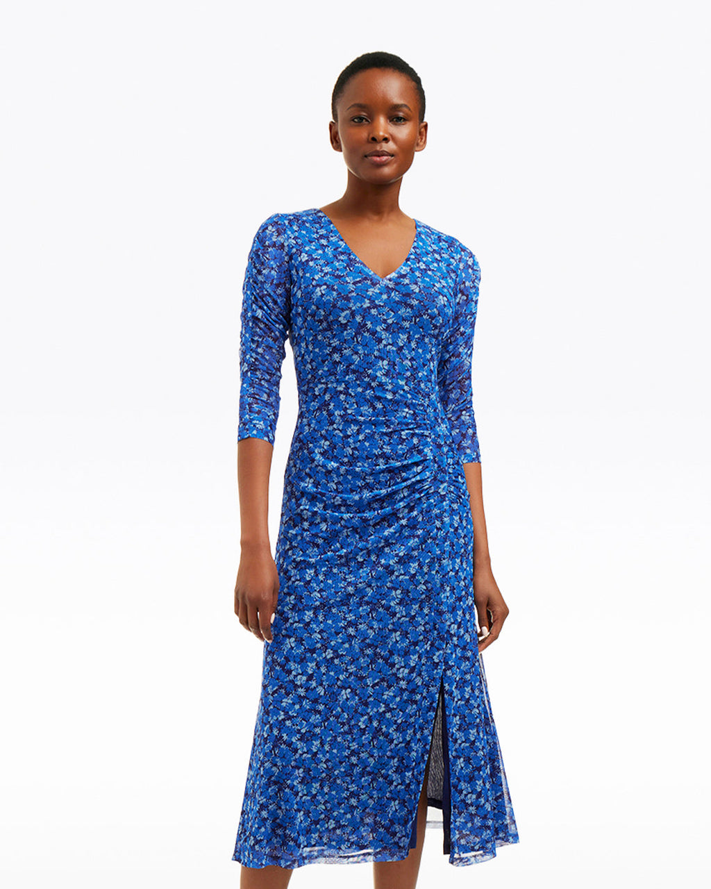 Selena V-Neck Midi Dress in Blue Scattered Ditsy