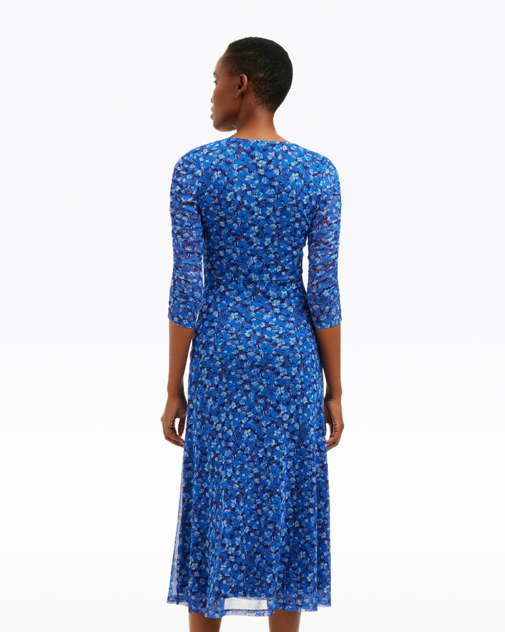Selena V-Neck Midi Dress in Blue Scattered Ditsy