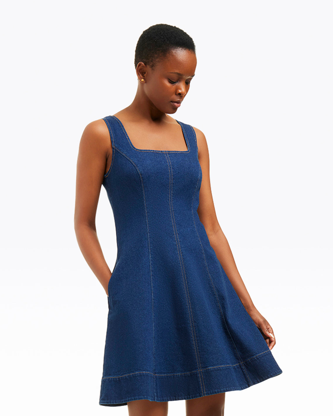 Millie Scoop Neck Mini Dress in Denim