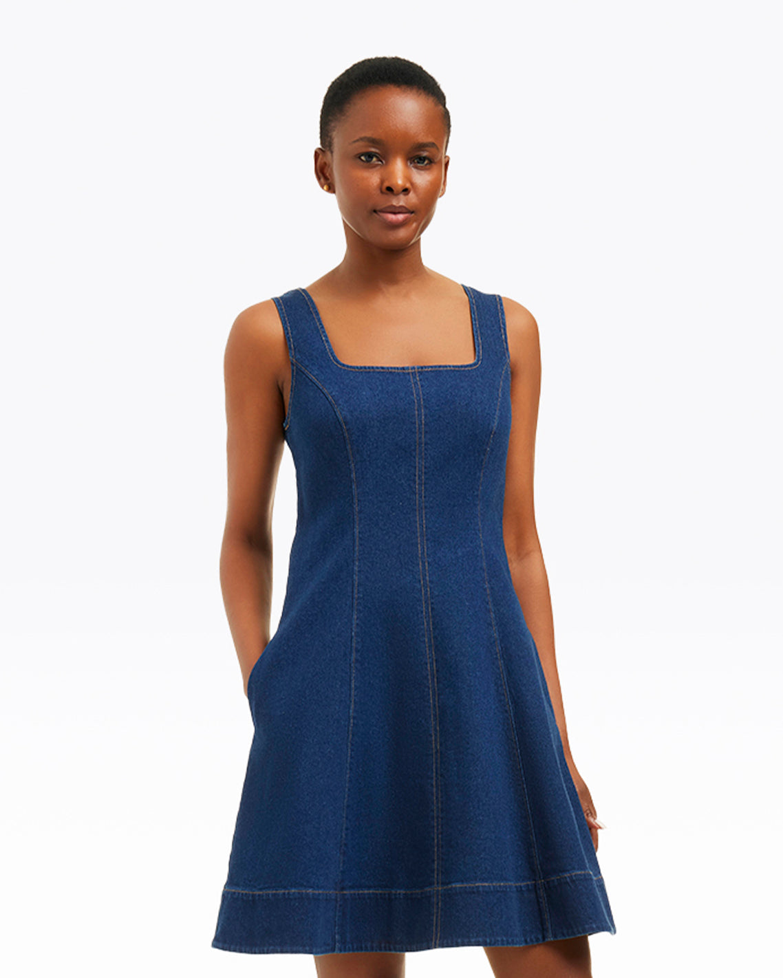 Millie Scoop Neck Mini Dress in Denim