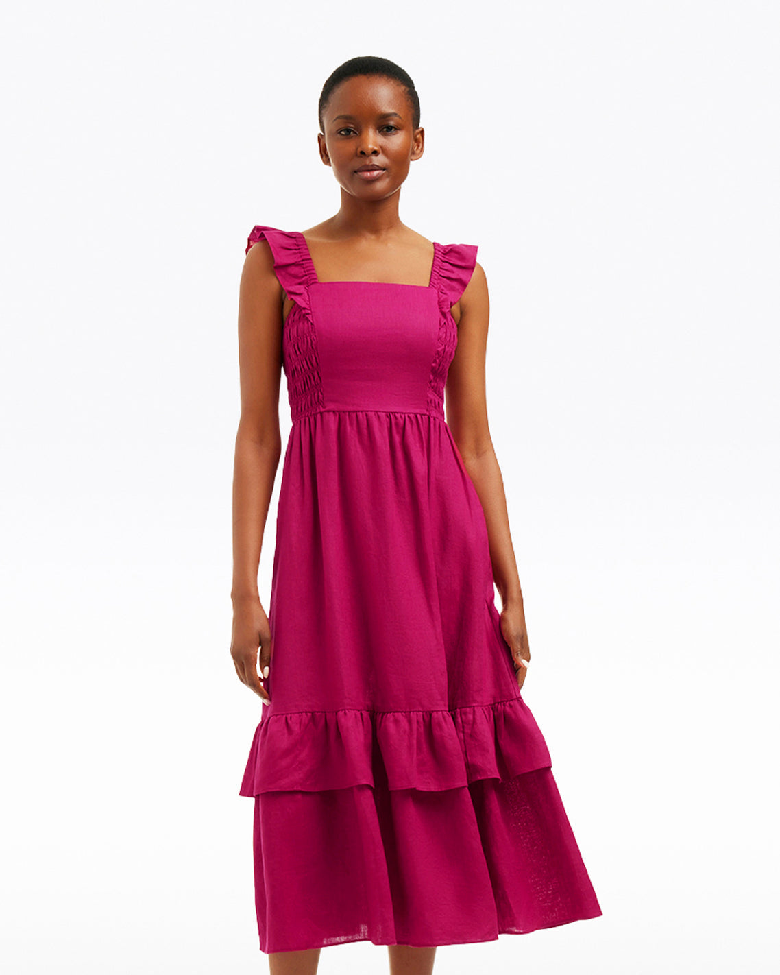 Carrie Midi Dress in Raspberry Pink