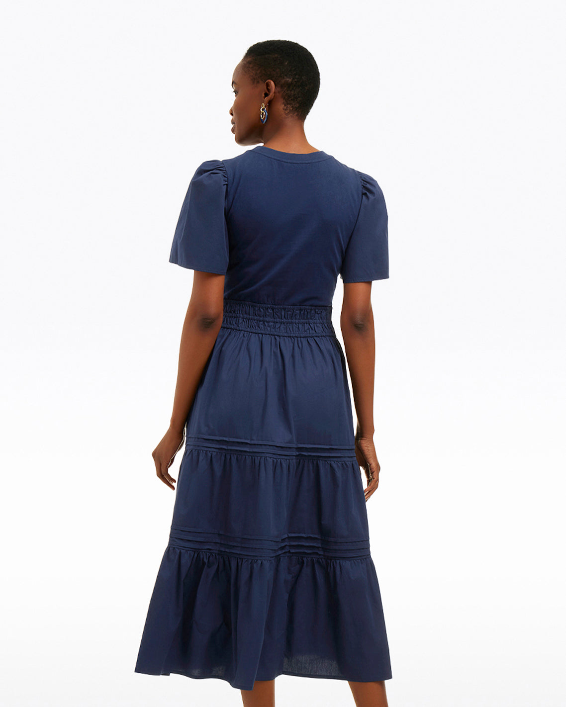 Cleo Mixed Media Midi Dress in Navy