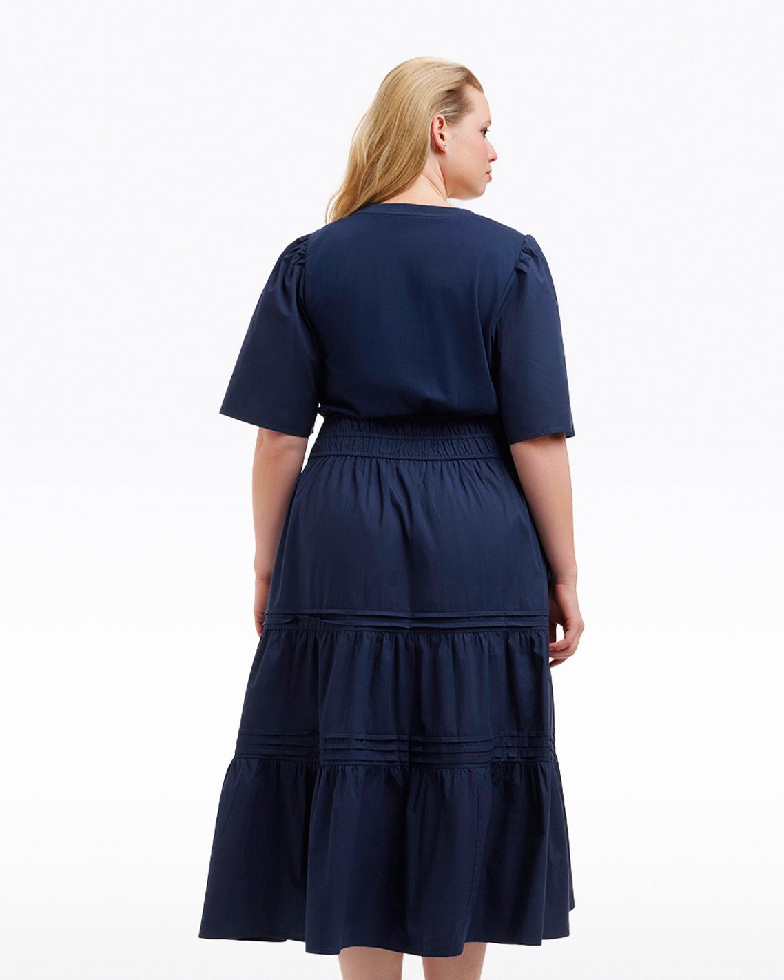 Cleo Mixed Media Midi Dress in Navy