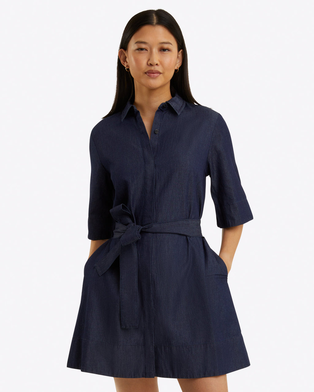 Riley Mini Shirtdress in Chambray