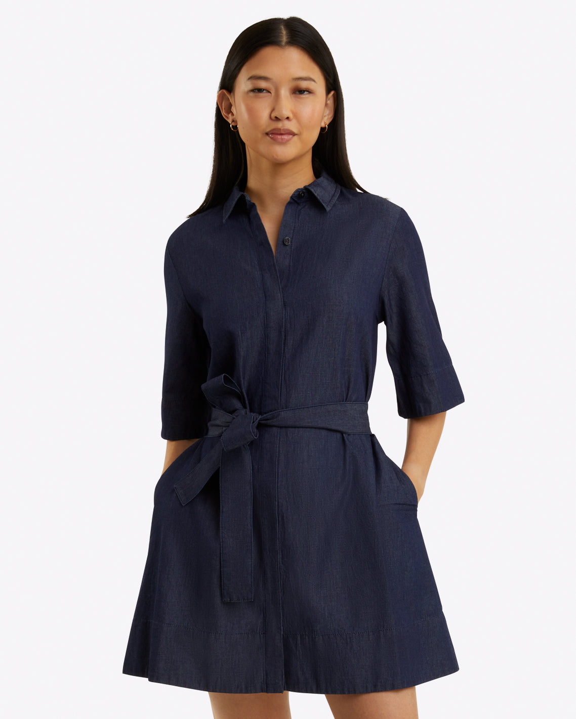 Riley Mini Shirtdress in Chambray