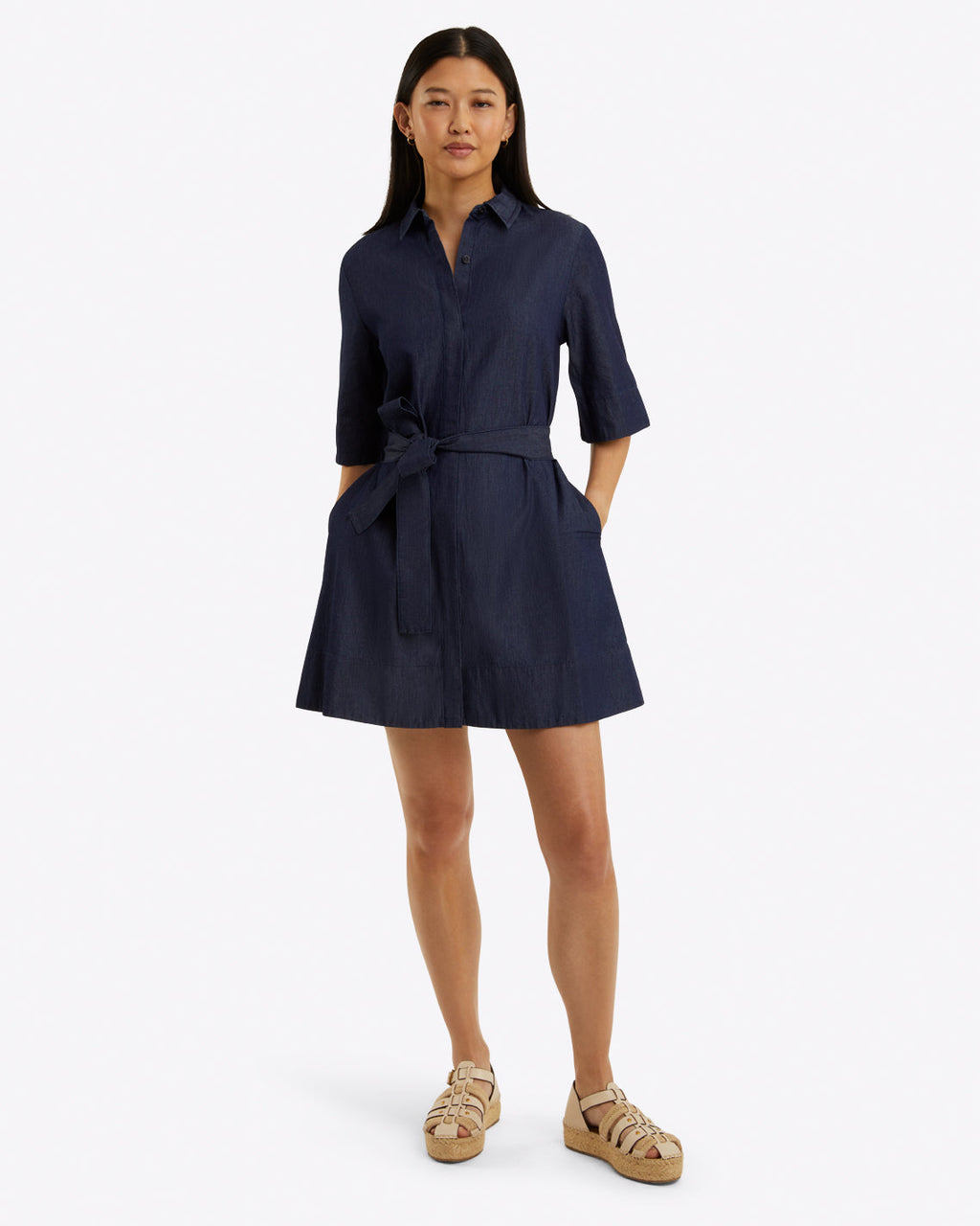 Riley Mini Shirtdress in Chambray