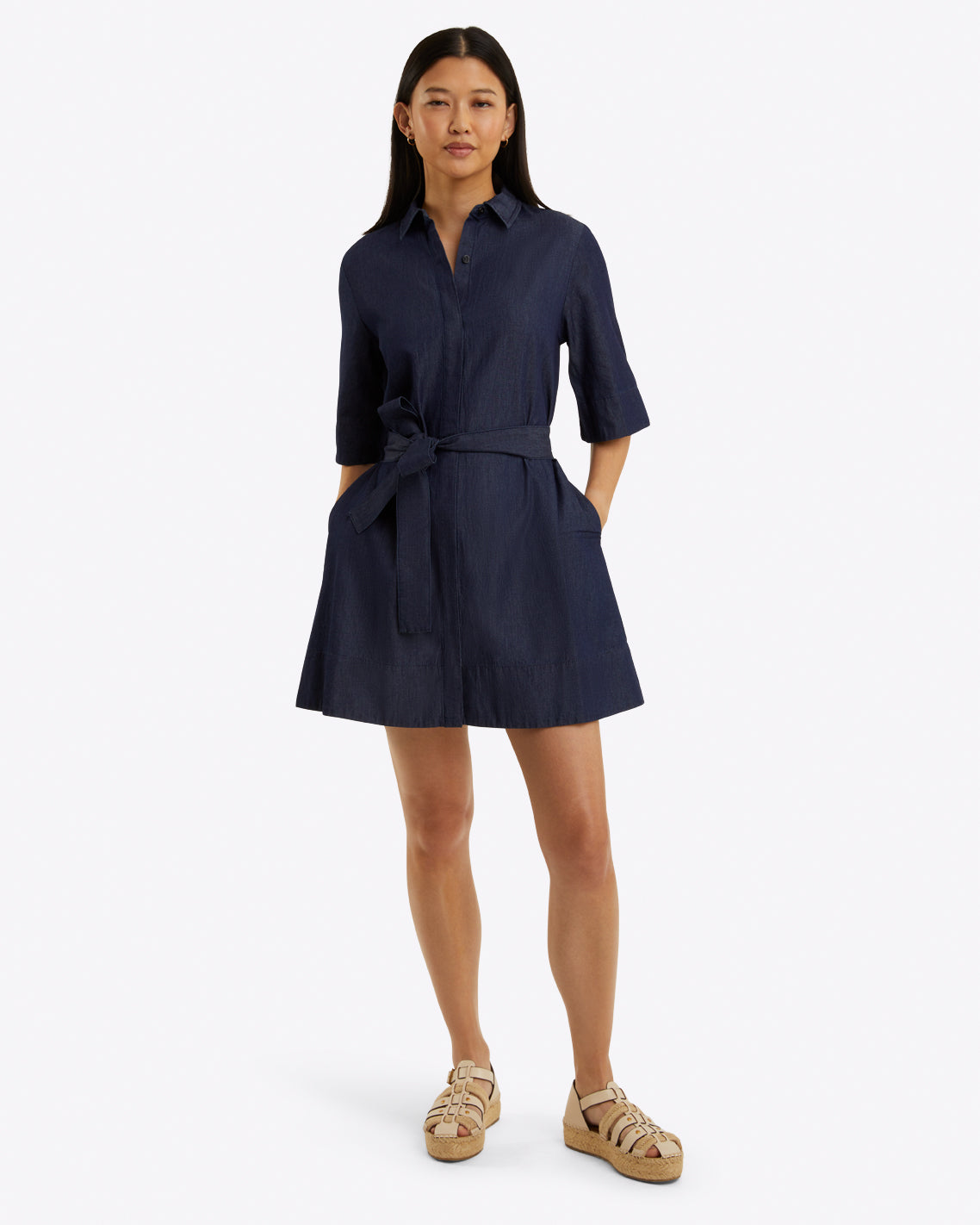Riley Mini Shirtdress in Chambray