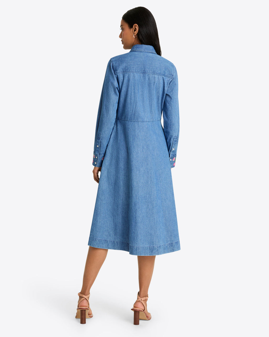 Cecilia Embroidered Shirtdress in Denim