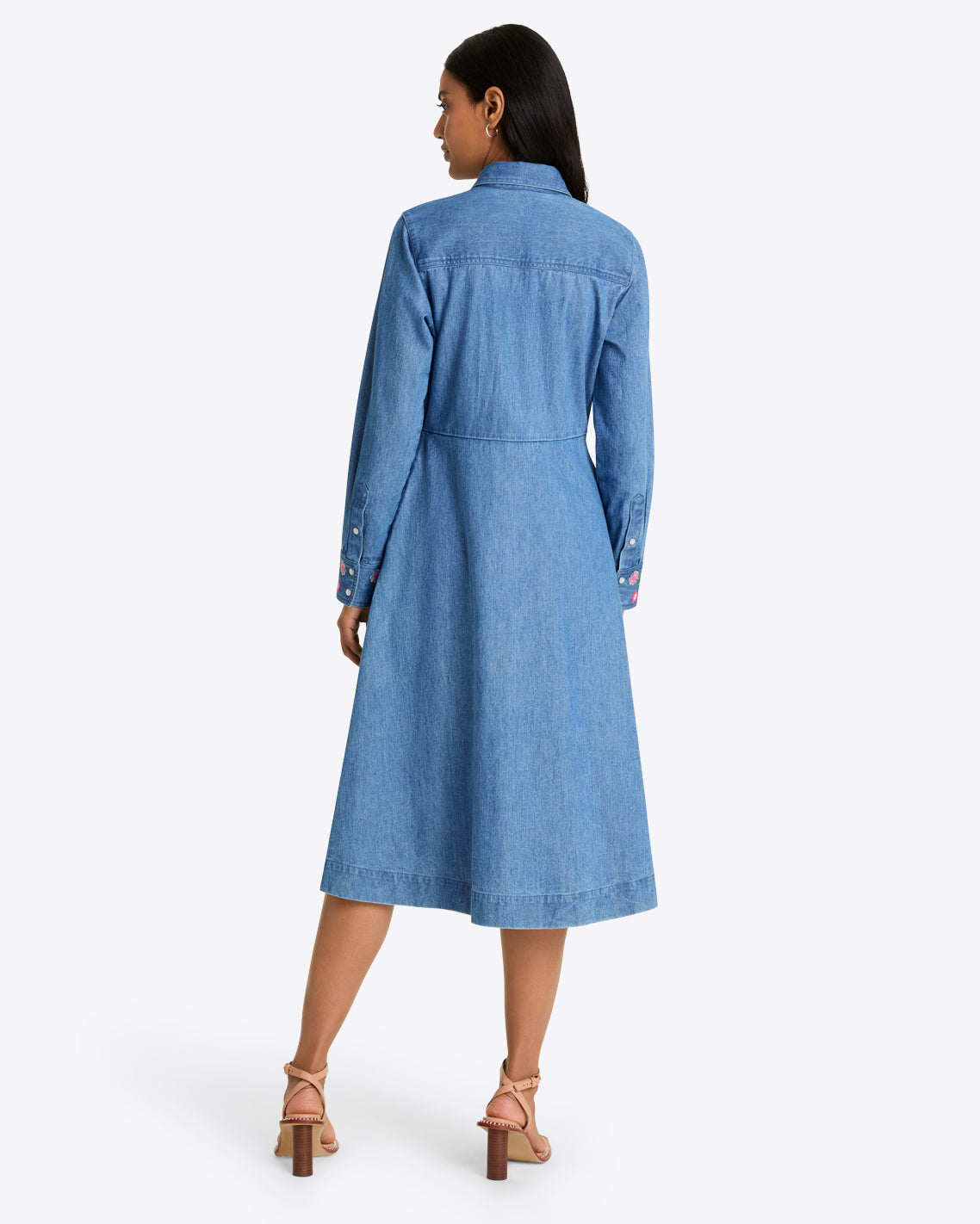 Cecilia Embroidered Shirtdress in Denim