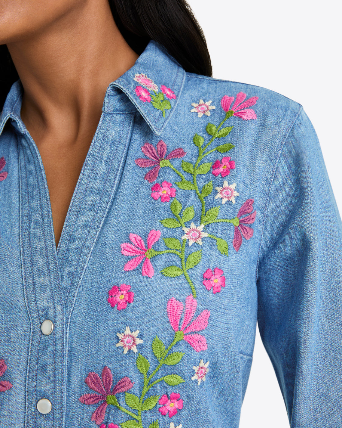 Cecilia Embroidered Shirtdress in Denim