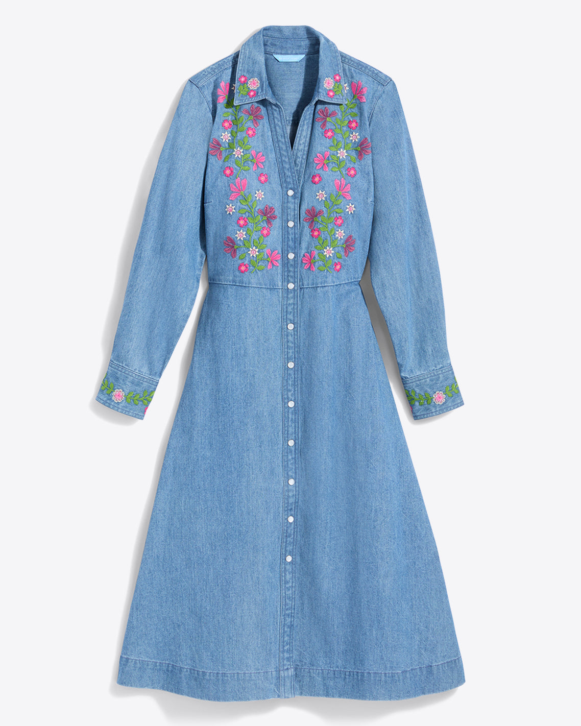 Cecilia Embroidered Shirtdress in Denim