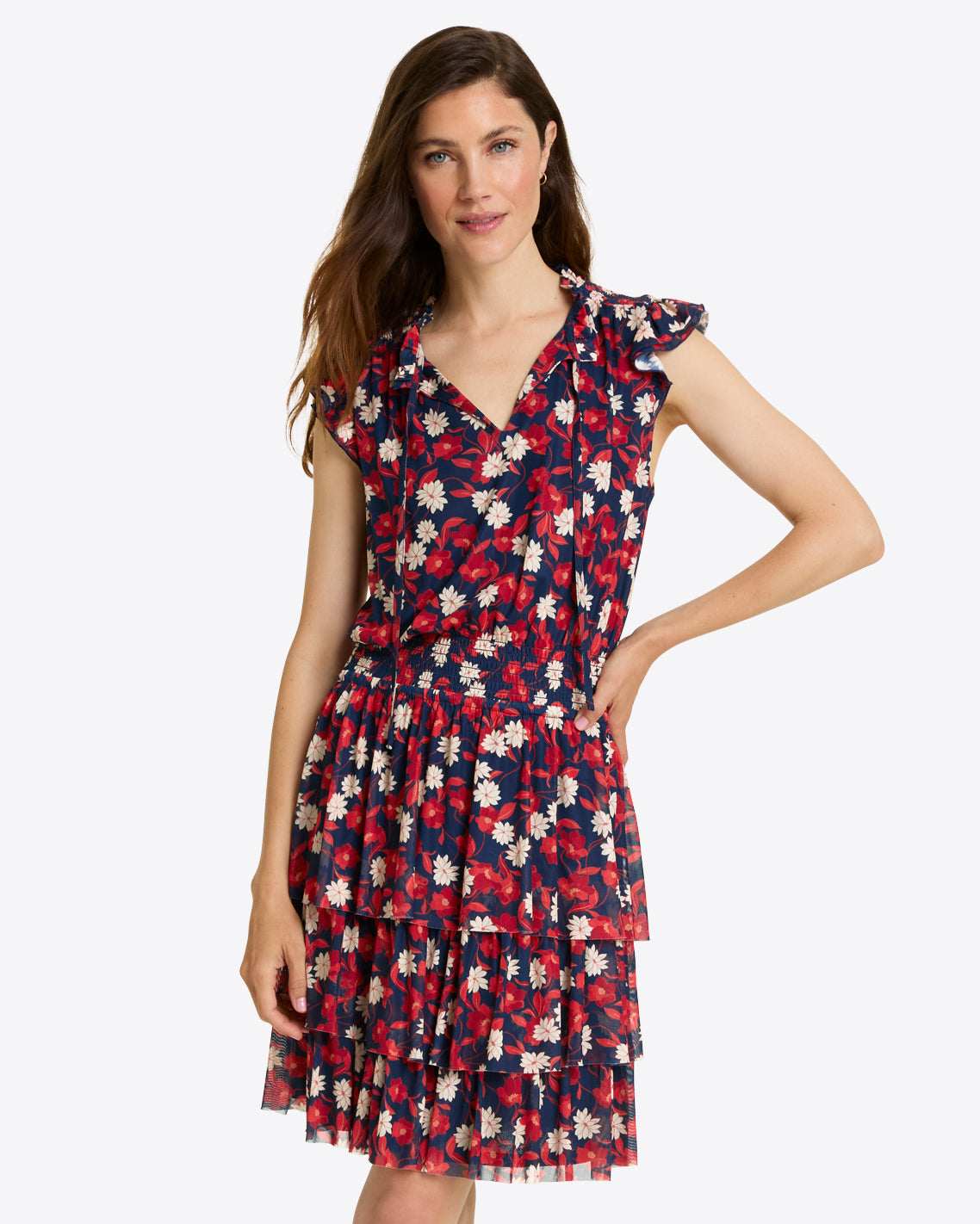 Alana Tiered Dress in Stretch Mesh