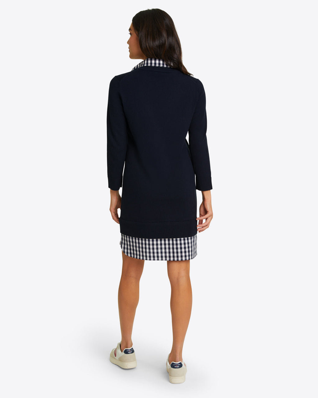Wool and Cotton Combo Sweaterdress in Navy
