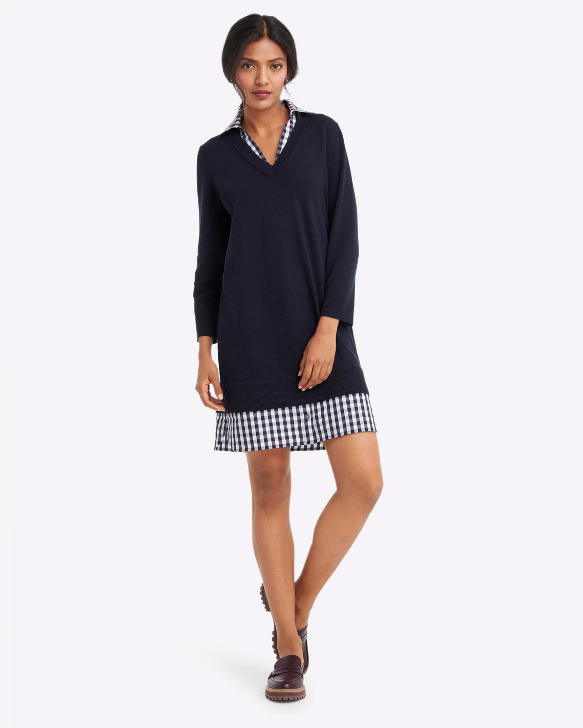 Wool and Cotton Combo Sweaterdress in Navy