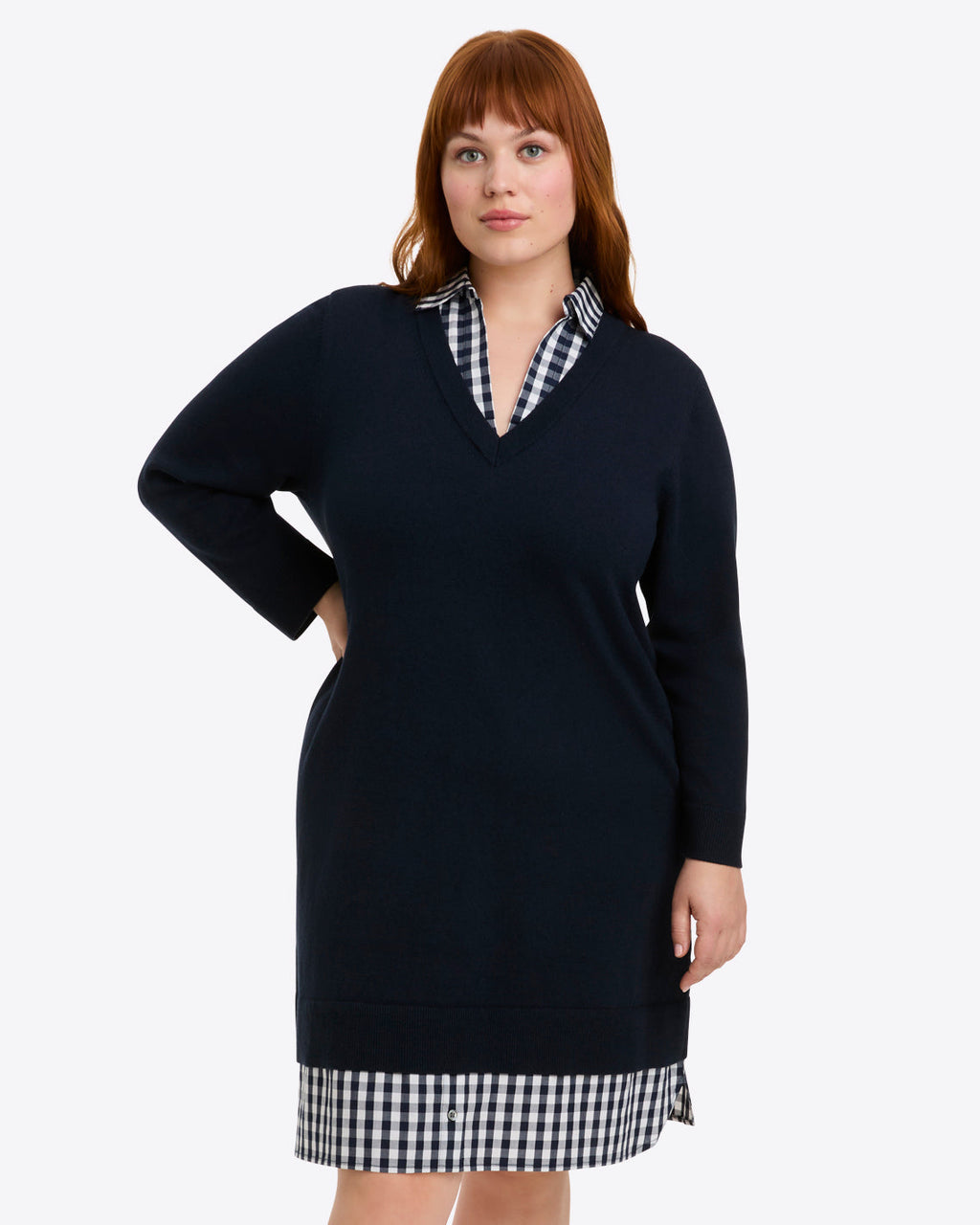 Wool and Cotton Combo Sweaterdress in Navy
