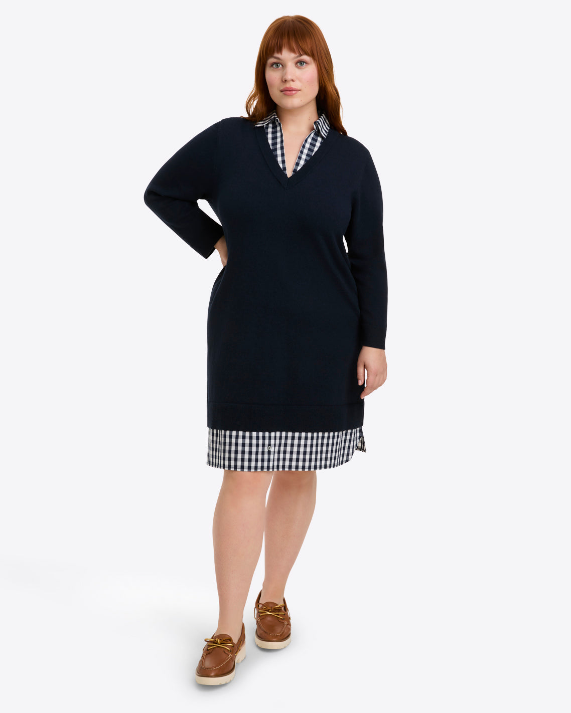 Wool and Cotton Combo Sweaterdress in Navy