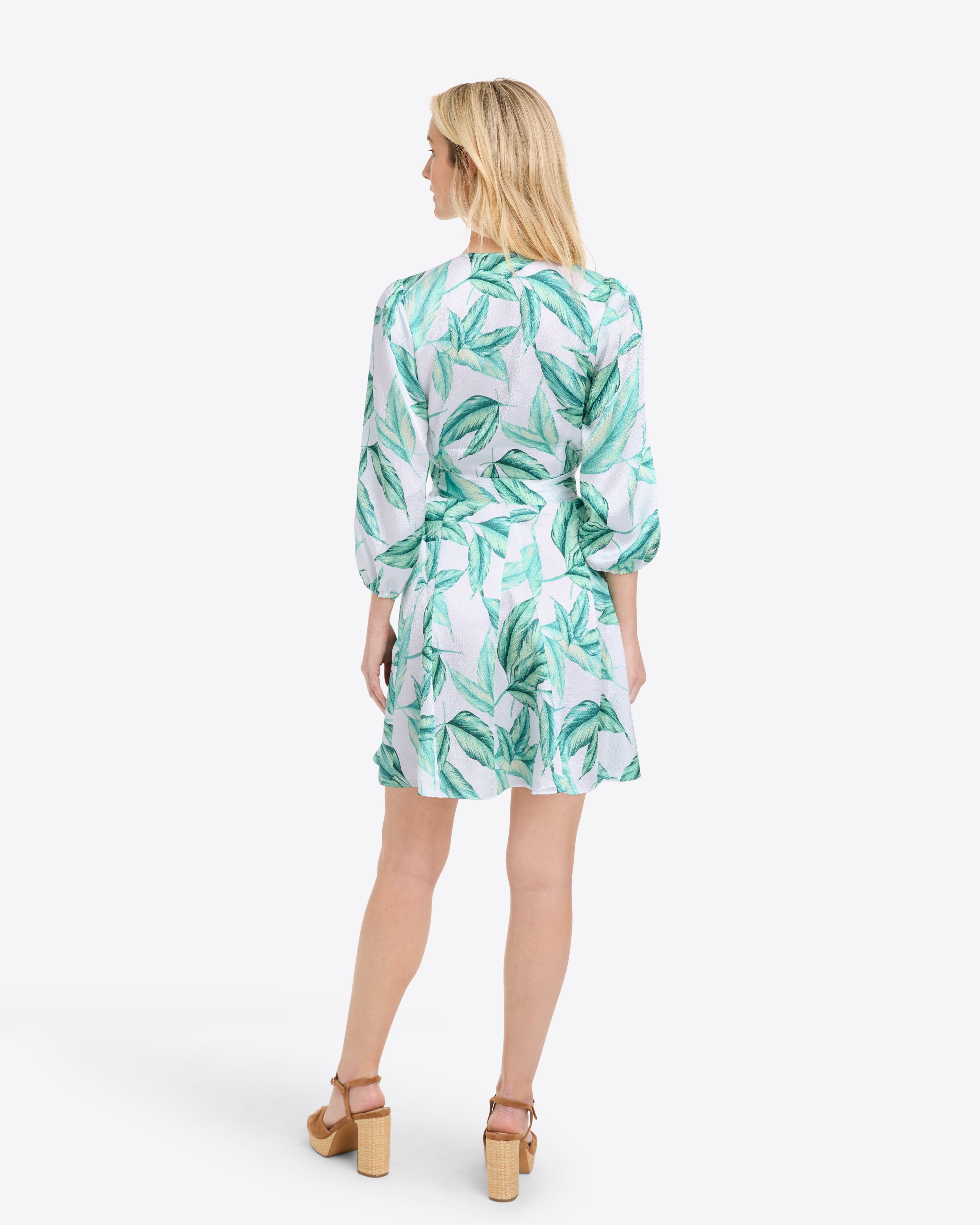 Jordan Long-Sleeve Wrap Dress in Hammered Satin