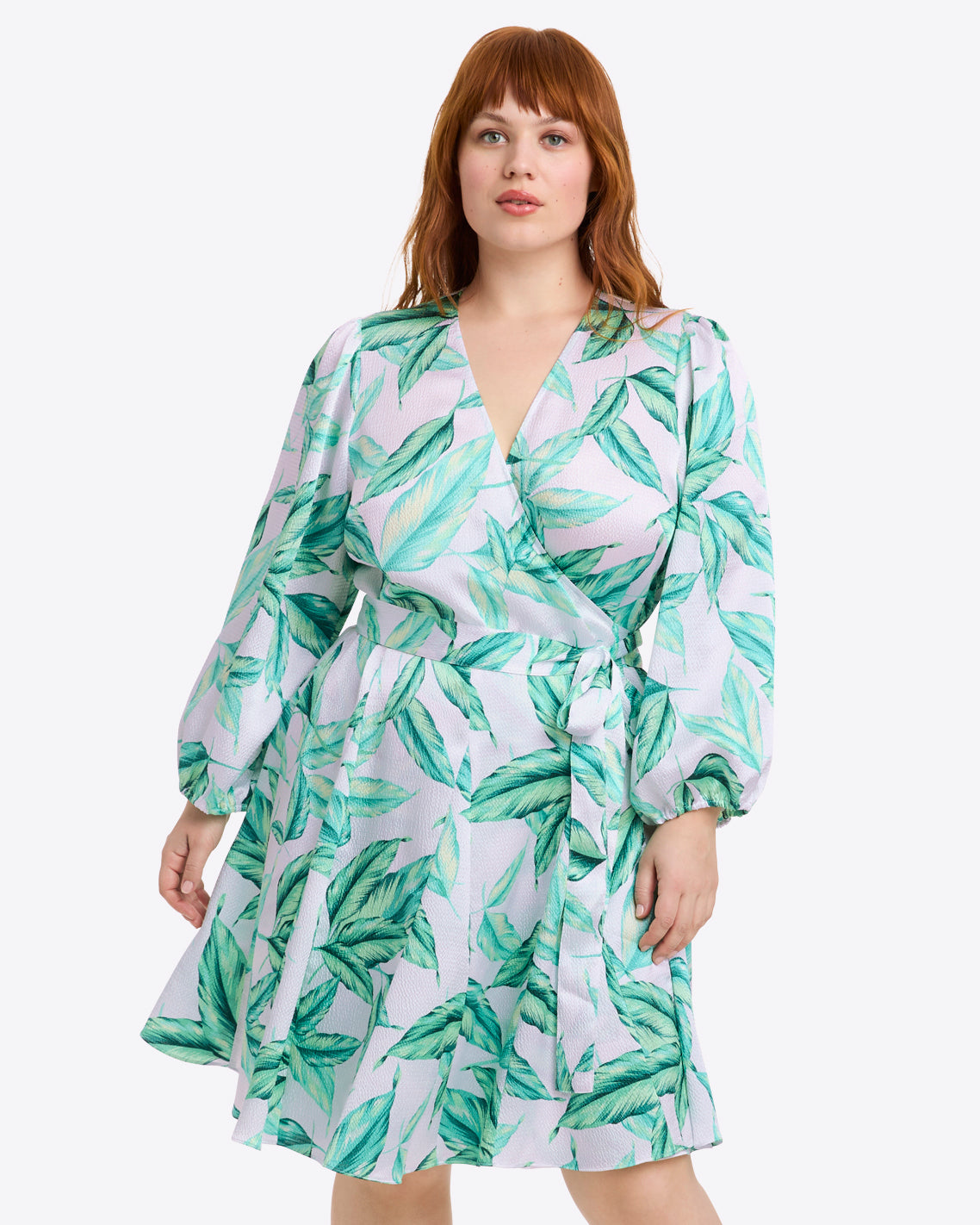 Jordan Long-Sleeve Wrap Dress in Hammered Satin