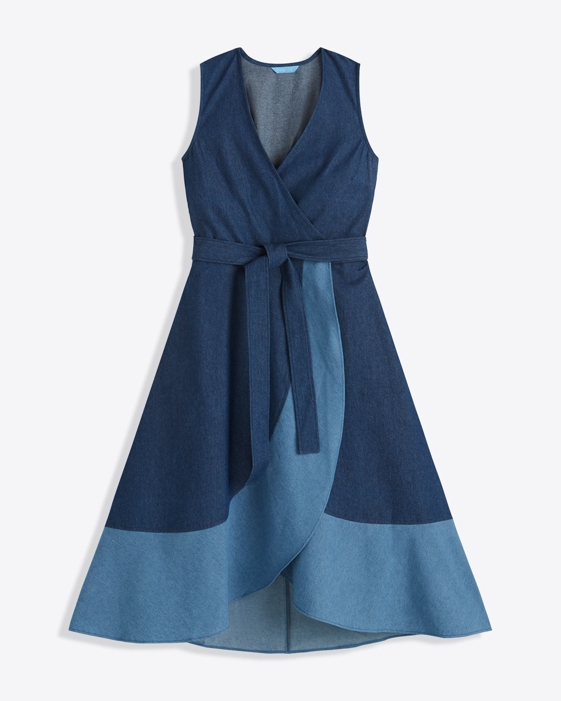 Lorelai Two Tone Sleeveless Wrap Dress in Chambray