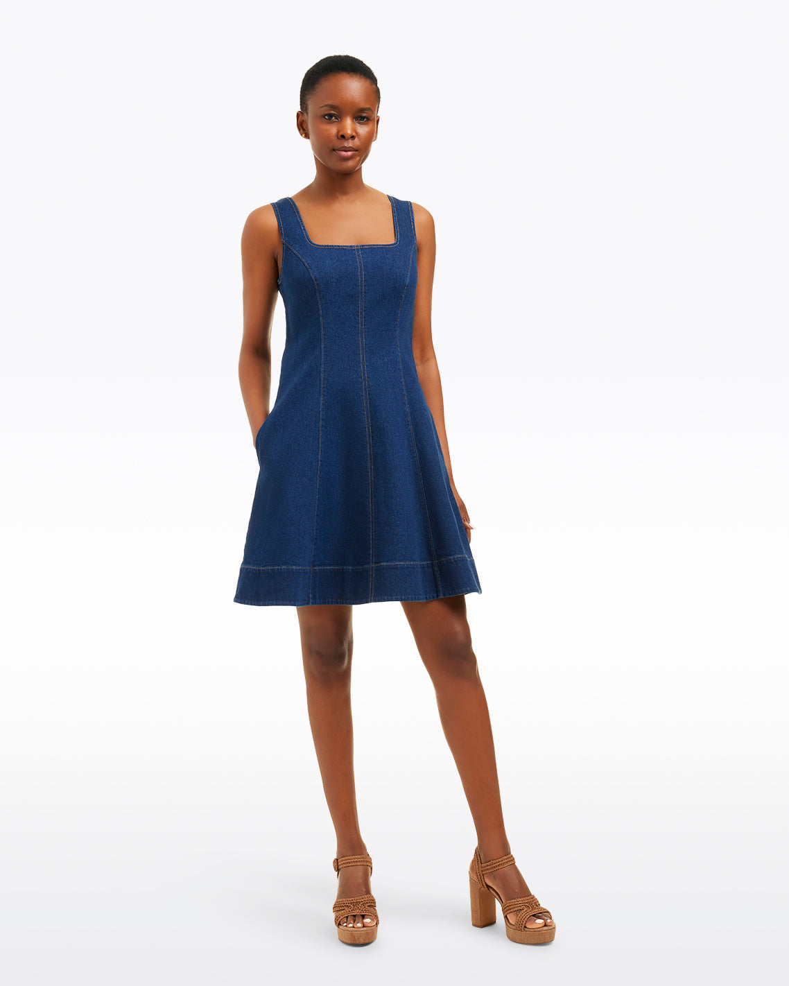 Millie Scoop Neck Mini Dress in Denim