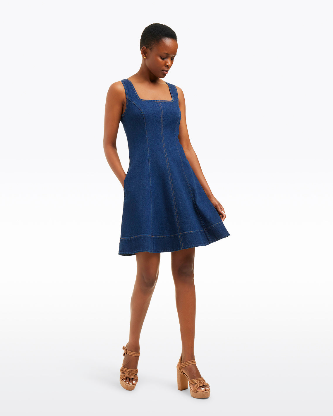 Millie Scoop Neck Mini Dress in Denim