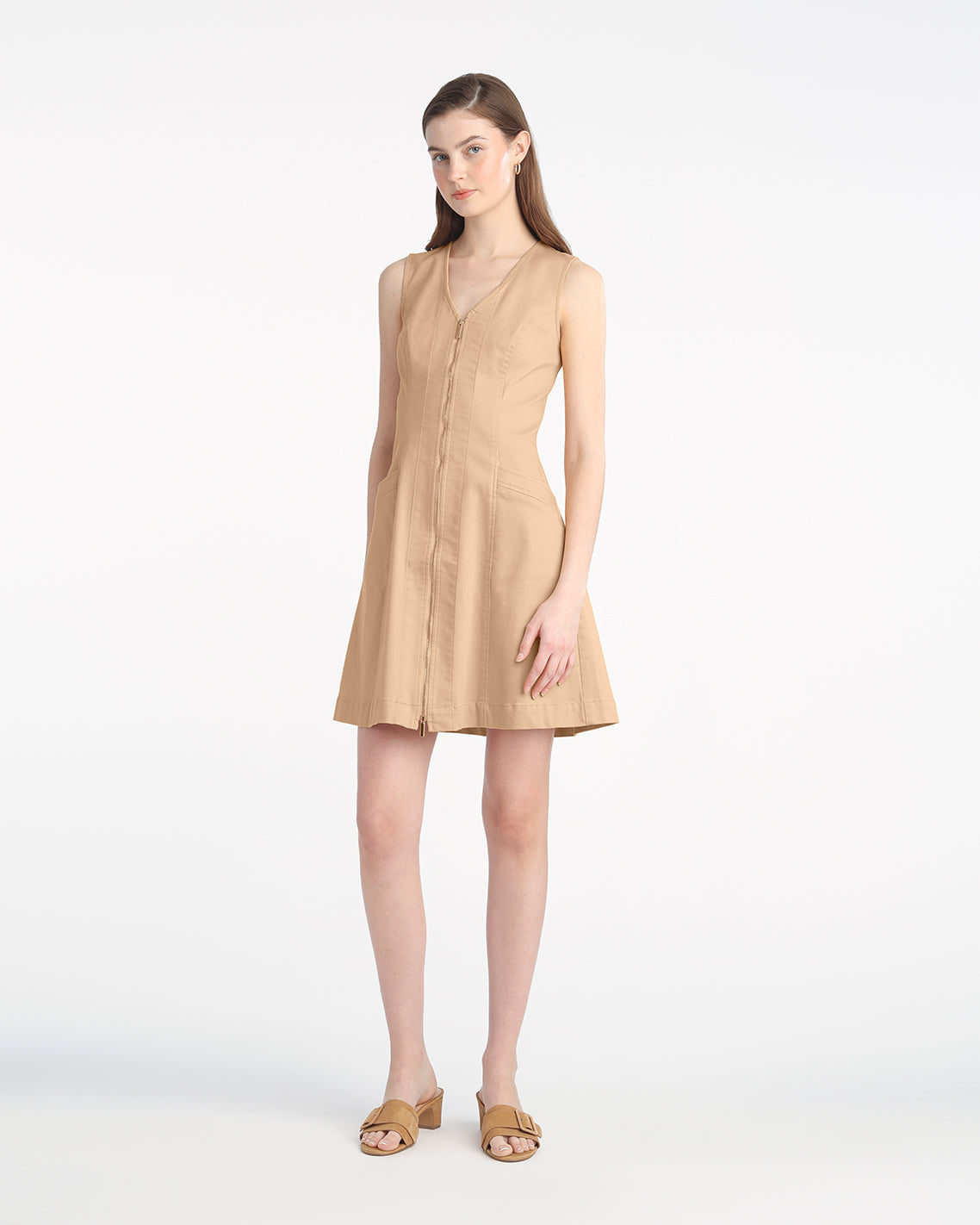 Sienna Sleeveless V-Neck Mini Dress in Croissant