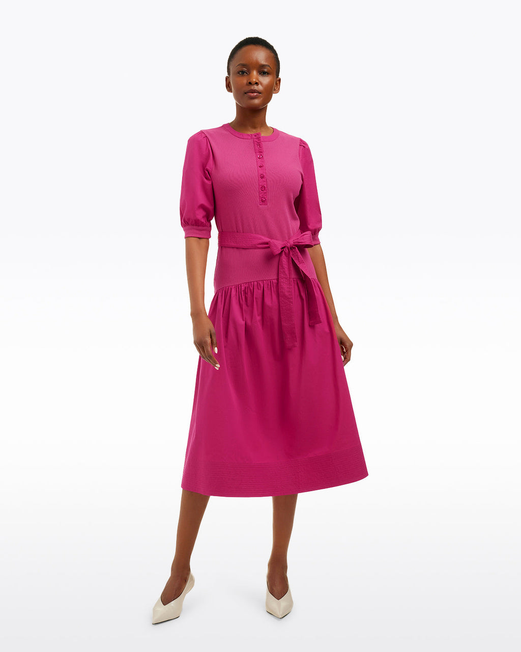 Celeste Mixed Media Dress in Raspberry Pink