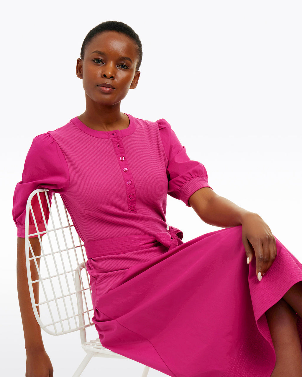 Celeste Mixed Media Dress in Raspberry Pink