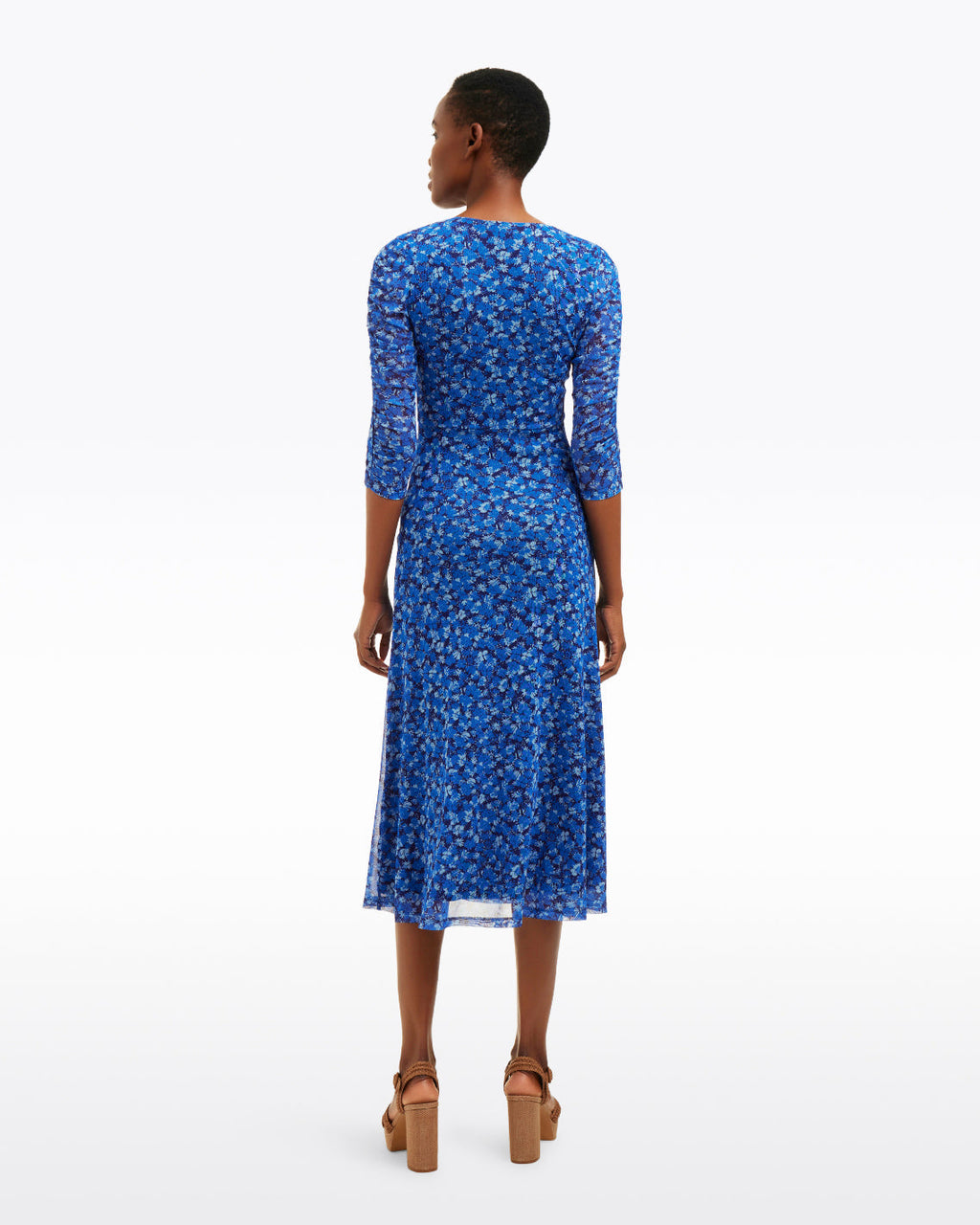 Selena V-Neck Midi Dress in Blue Scattered Ditsy