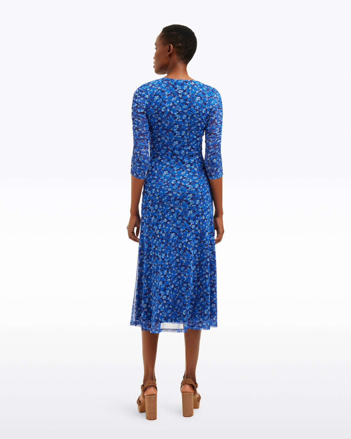 Selena V-Neck Midi Dress in Blue Scattered Ditsy