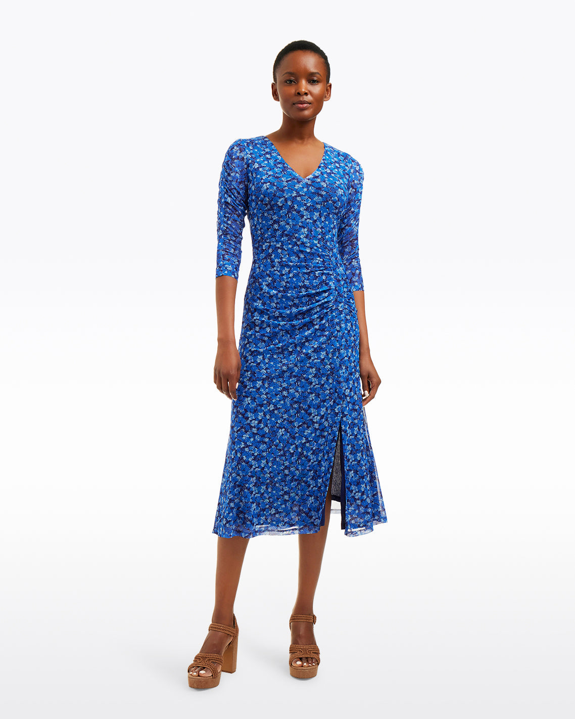 Selena V-Neck Midi Dress in Blue Scattered Ditsy