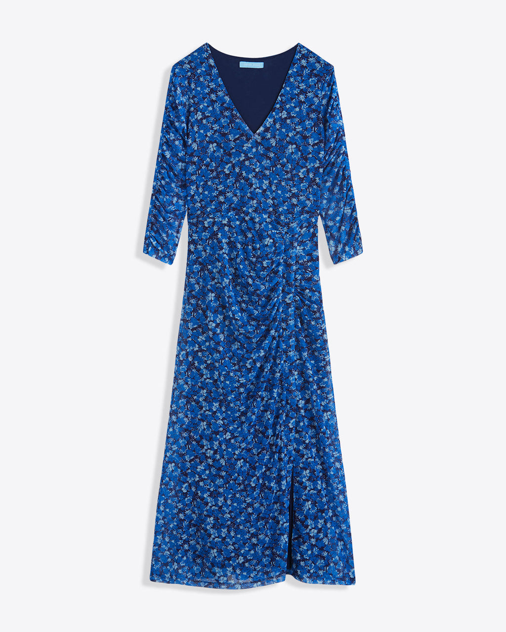 Selena V-Neck Midi Dress in Blue Scattered Ditsy