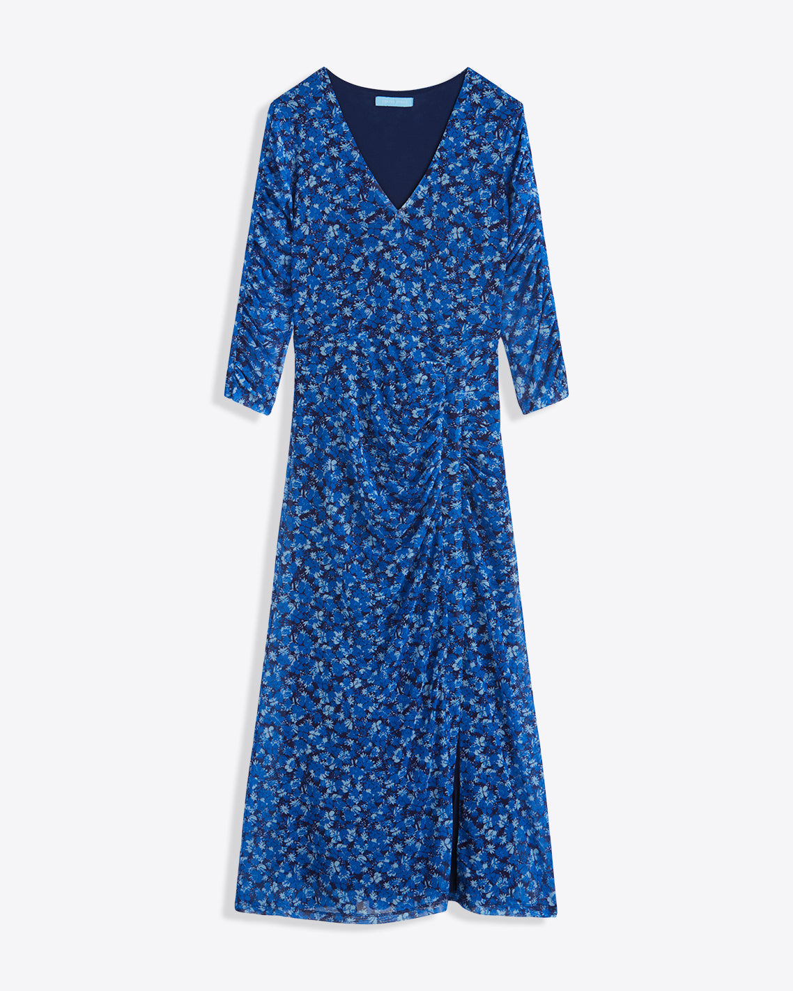 Selena V-Neck Midi Dress in Blue Scattered Ditsy