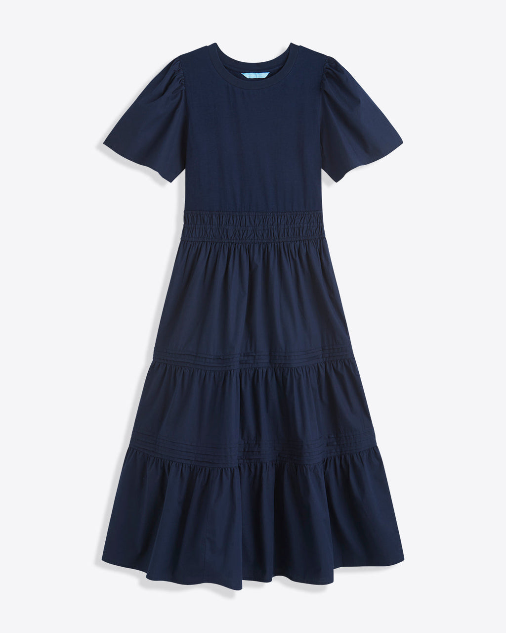 Cleo Mixed Media Midi Dress in Navy