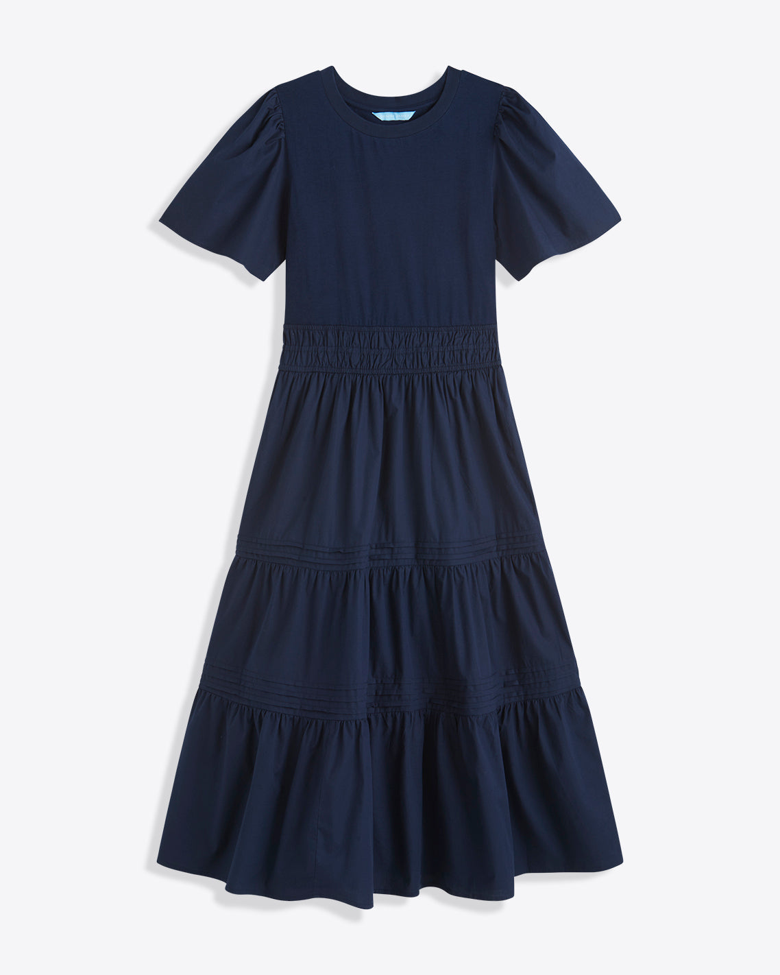 Cleo Mixed Media Midi Dress in Navy