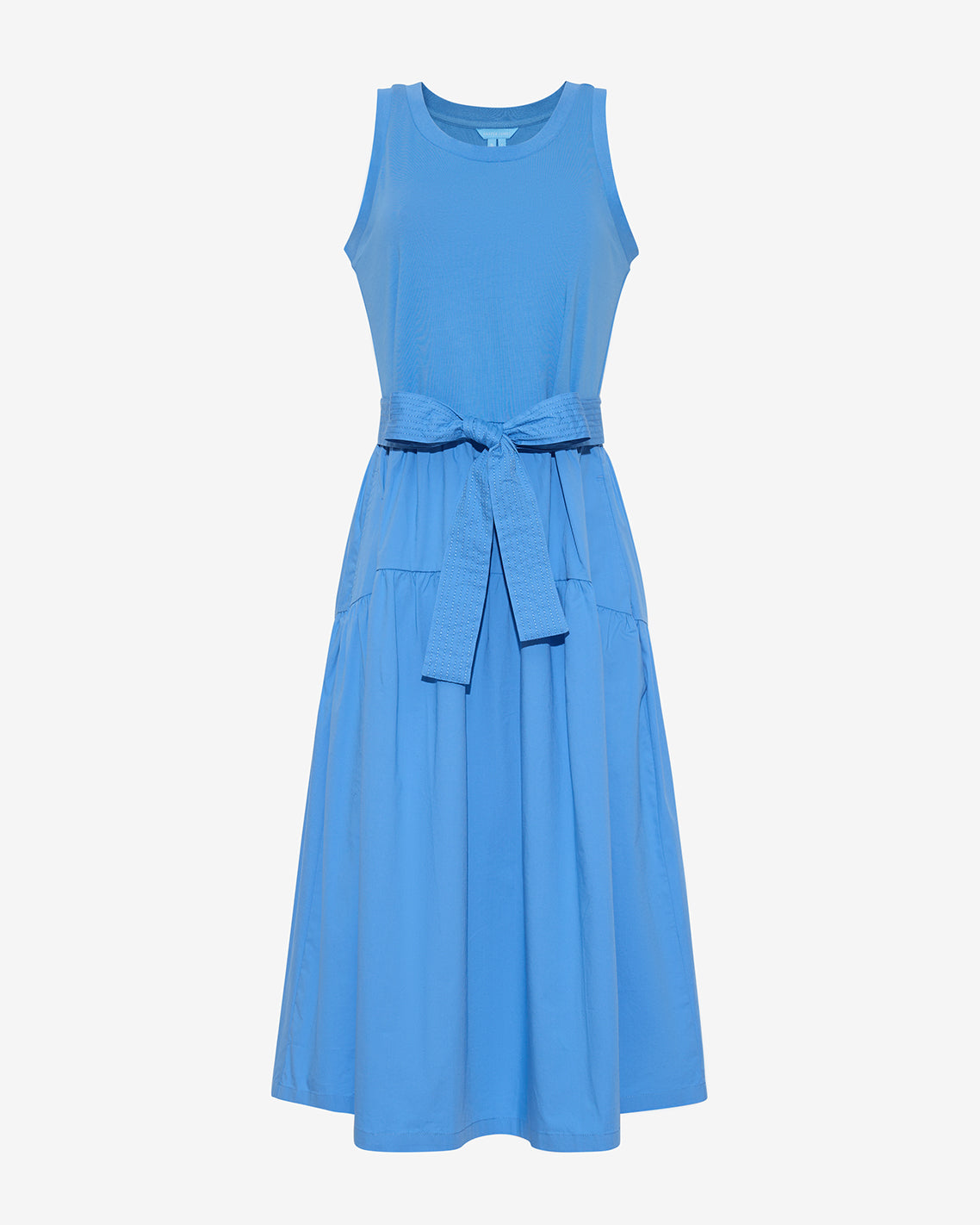 Lila Mixed Media Midi Dress in Light Blue