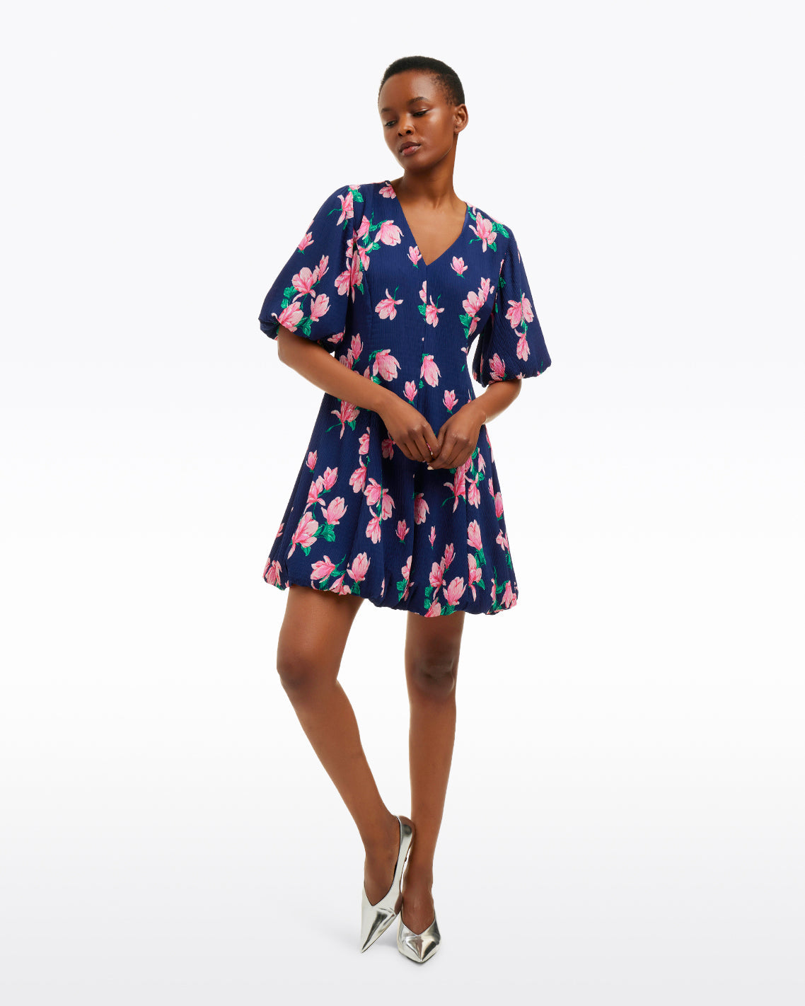 Elaine V-Neck Mini Dress in Magnolia Buds
