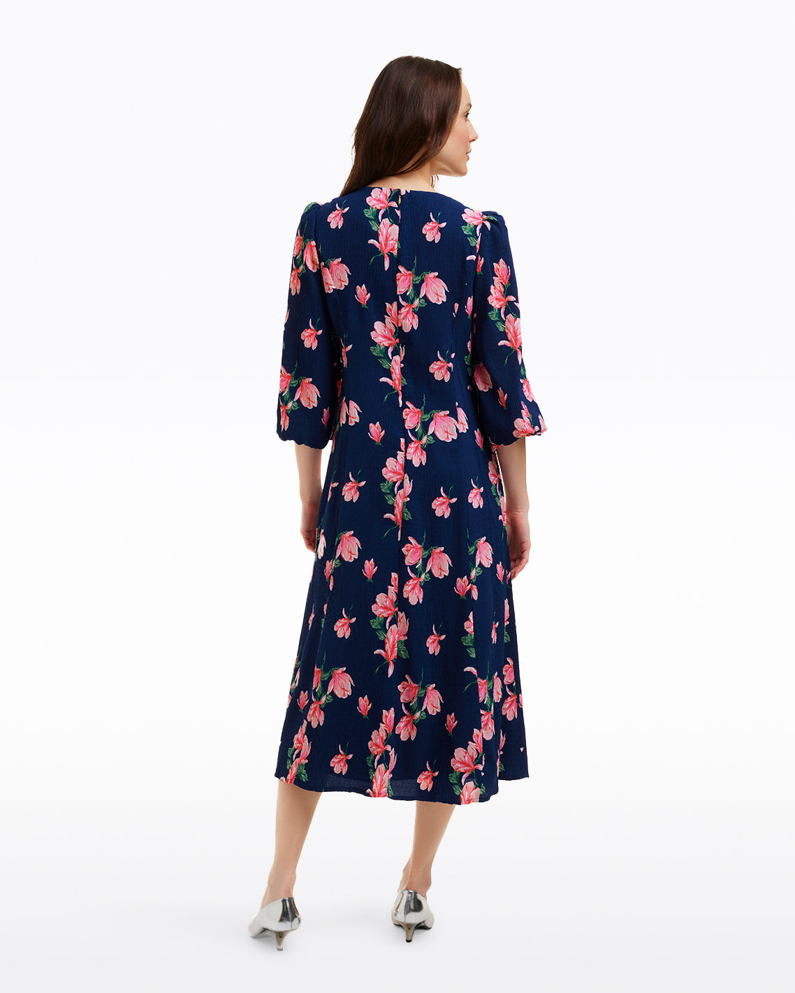 Matilda Crewneck Midi Dress in Magnolia Buds