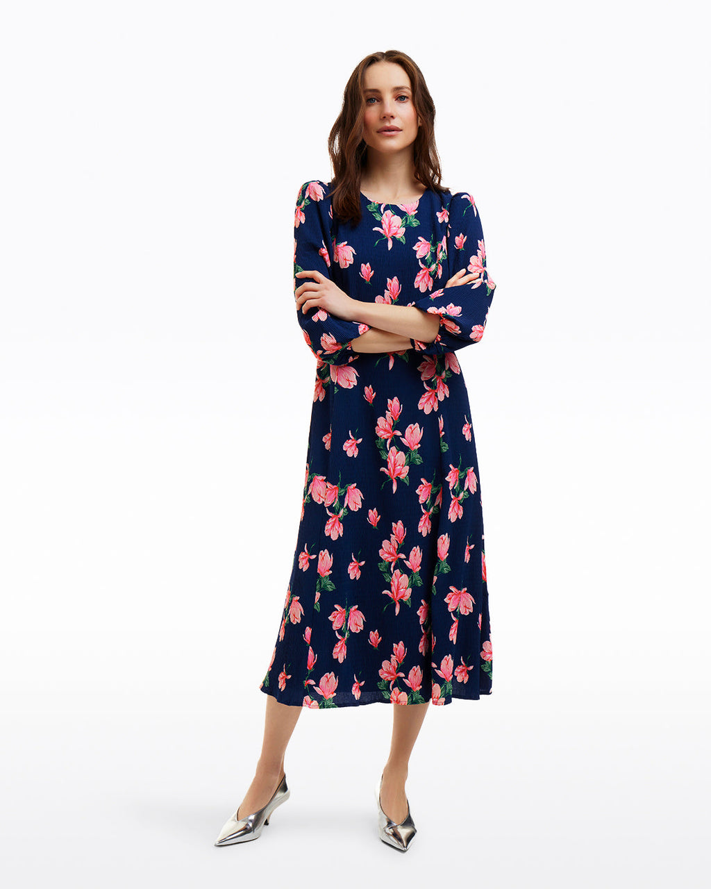 Matilda Crewneck Midi Dress in Magnolia Buds