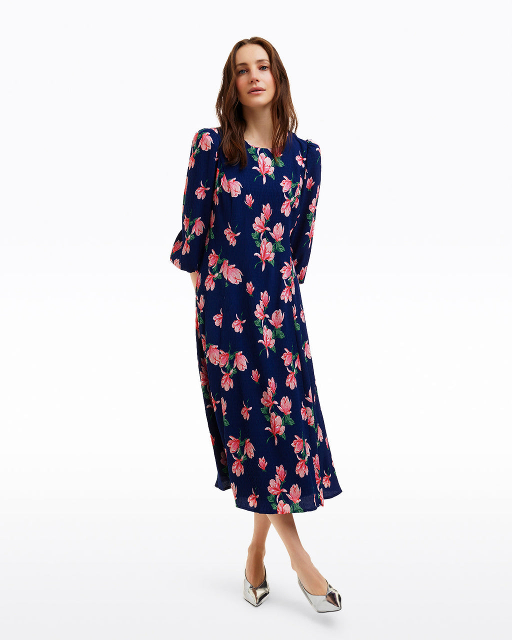 Matilda Crewneck Midi Dress in Magnolia Buds