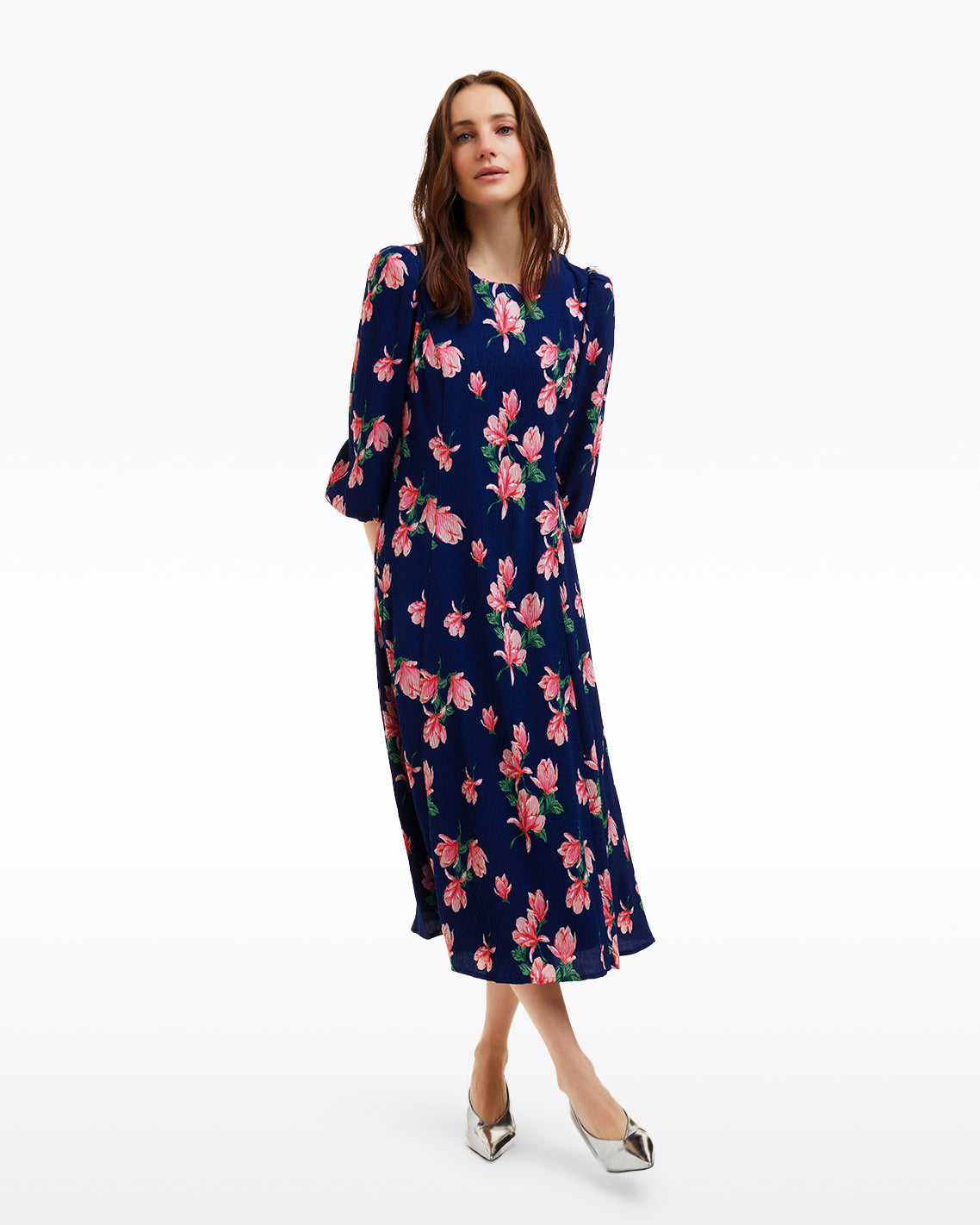 Matilda Crewneck Midi Dress in Magnolia Buds