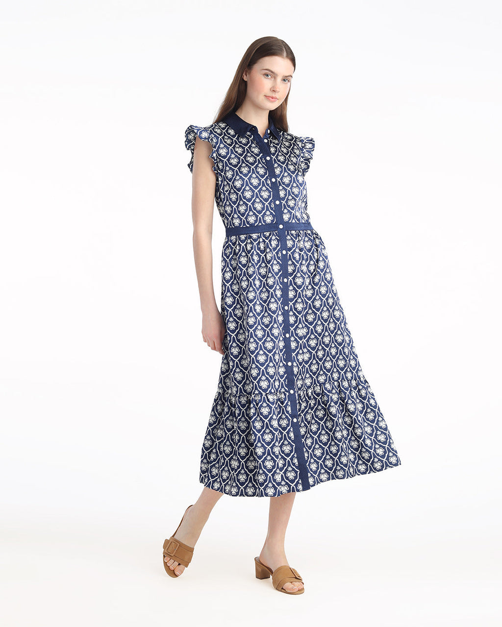 Emmylou Sleeveless Midi Shirtdress in Clover Field