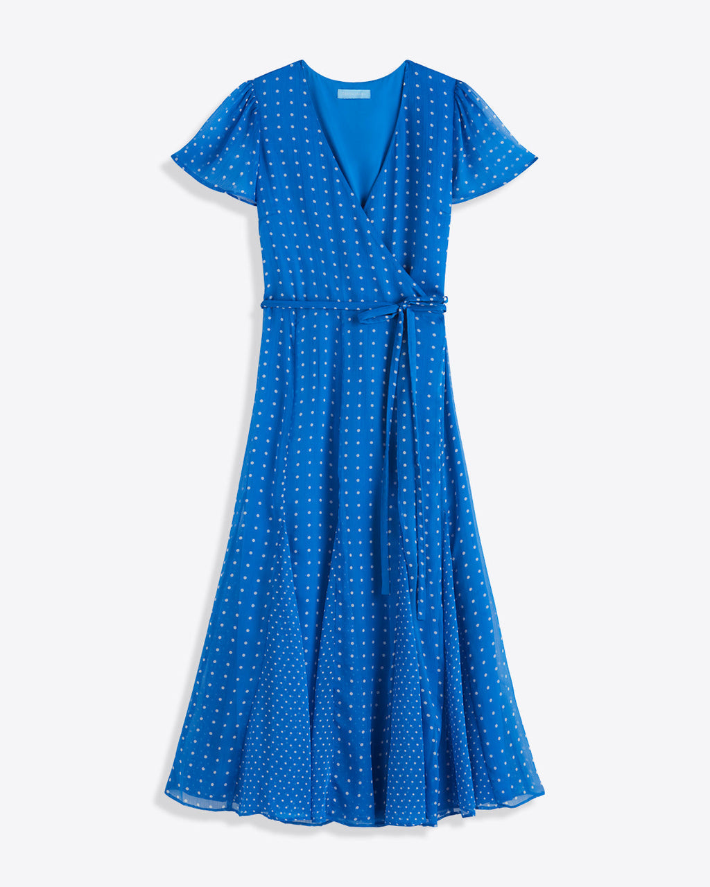 Daphne Wrap Dress in Royal Blue Polka Dot