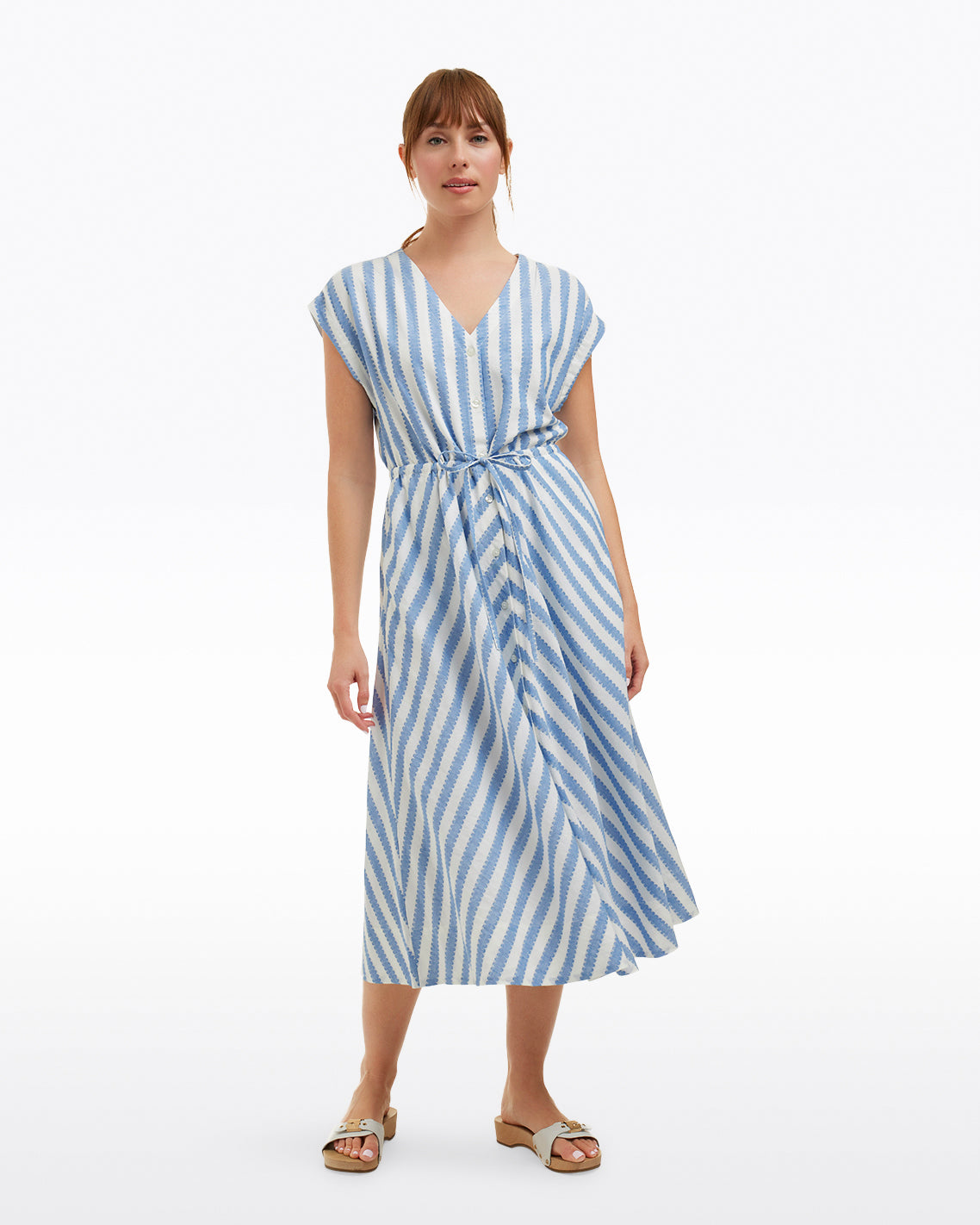 Haven Short Sleeve Midi Shirtdress in Wave Stripe