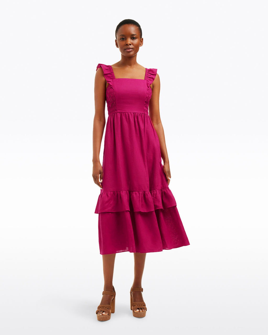 Carrie Midi Dress in Raspberry Pink